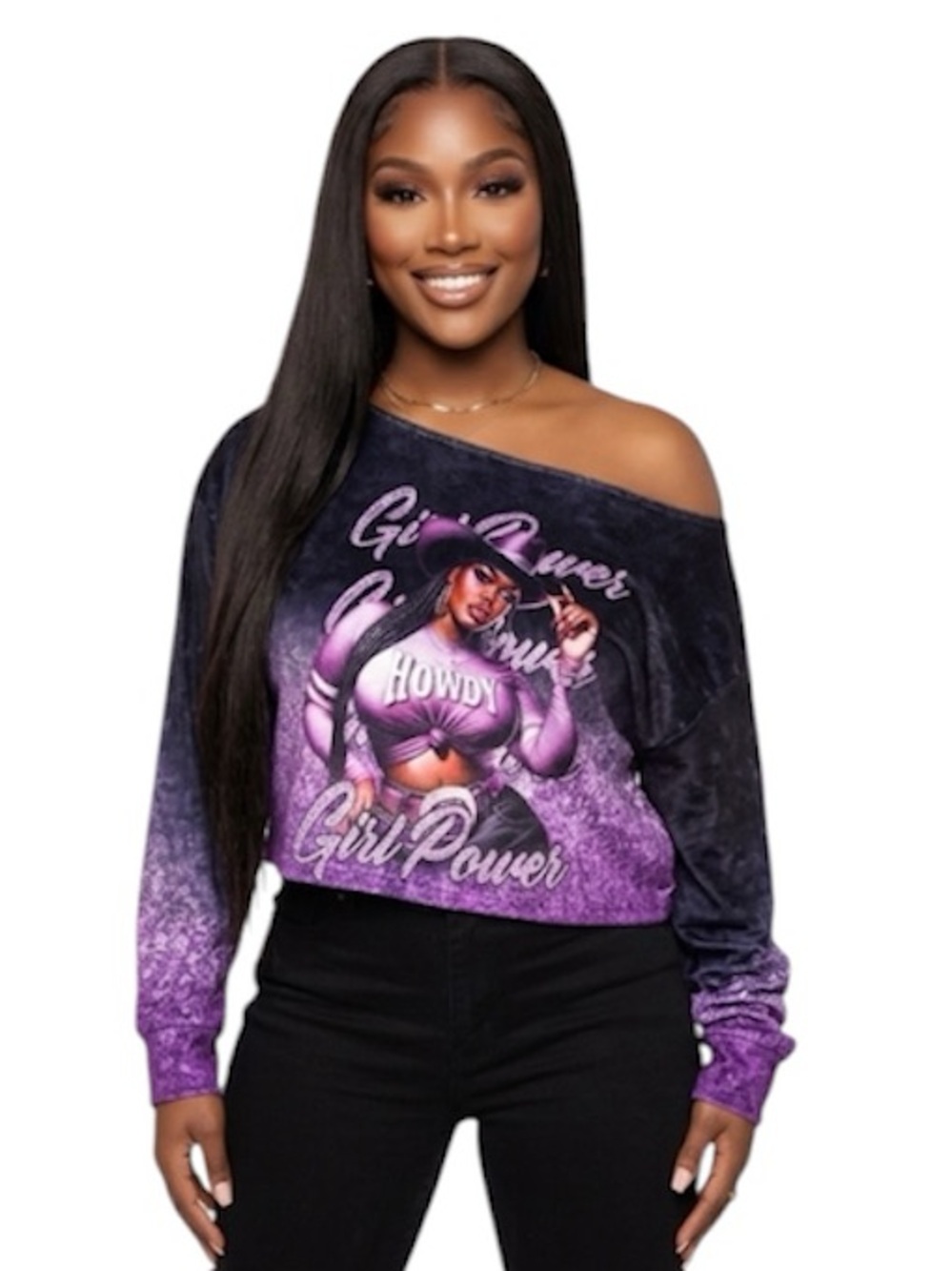 Glowup Black Girl Power Ombre Purple Graphic Long Sleeve Top Size: 2X